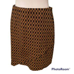 CAbi SKIRT MINI PULL ON STRETCH GOLD BLACK PRINT POCKETS SIZE M